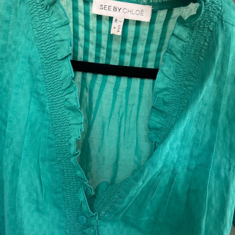 Y2K Chloe Turquoise Ruffle Blouse - Picture 4 of 4